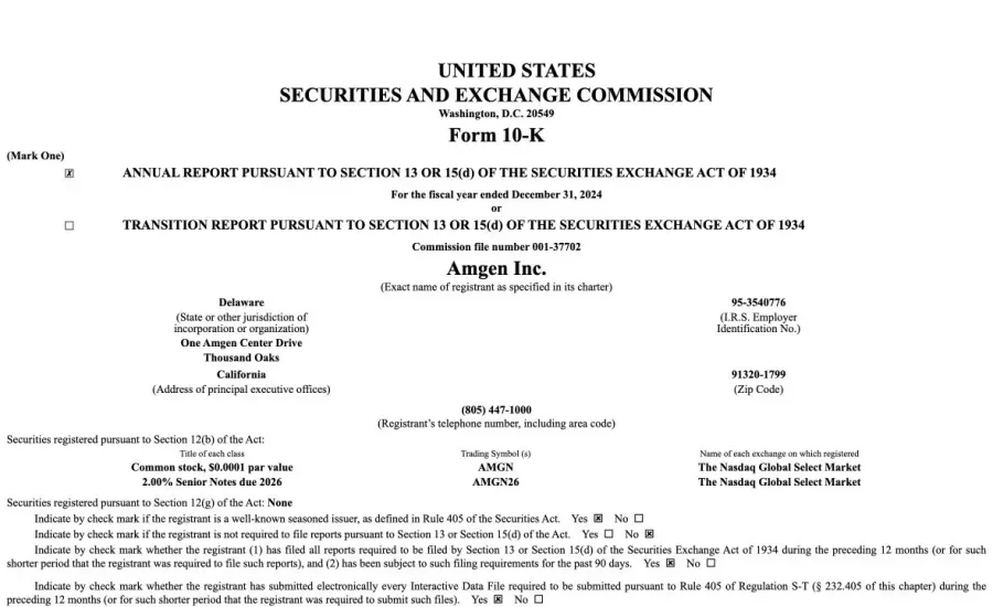 Amgen 2024 Form 10-K displayed on the SEC website